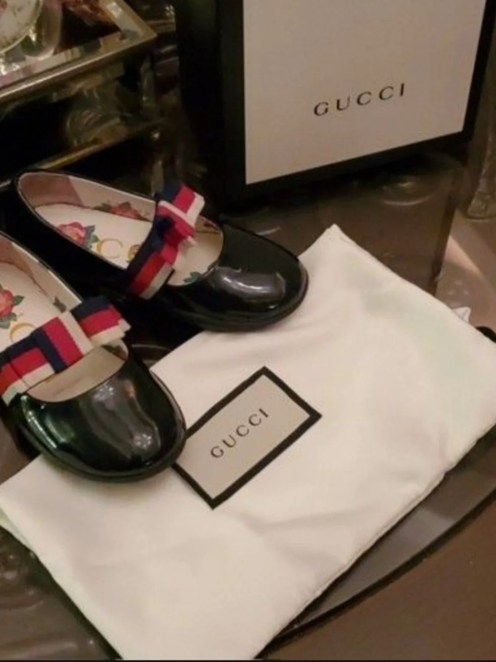 Gucci Black Patent Leather Girls' Dress Loafers with Signature Web